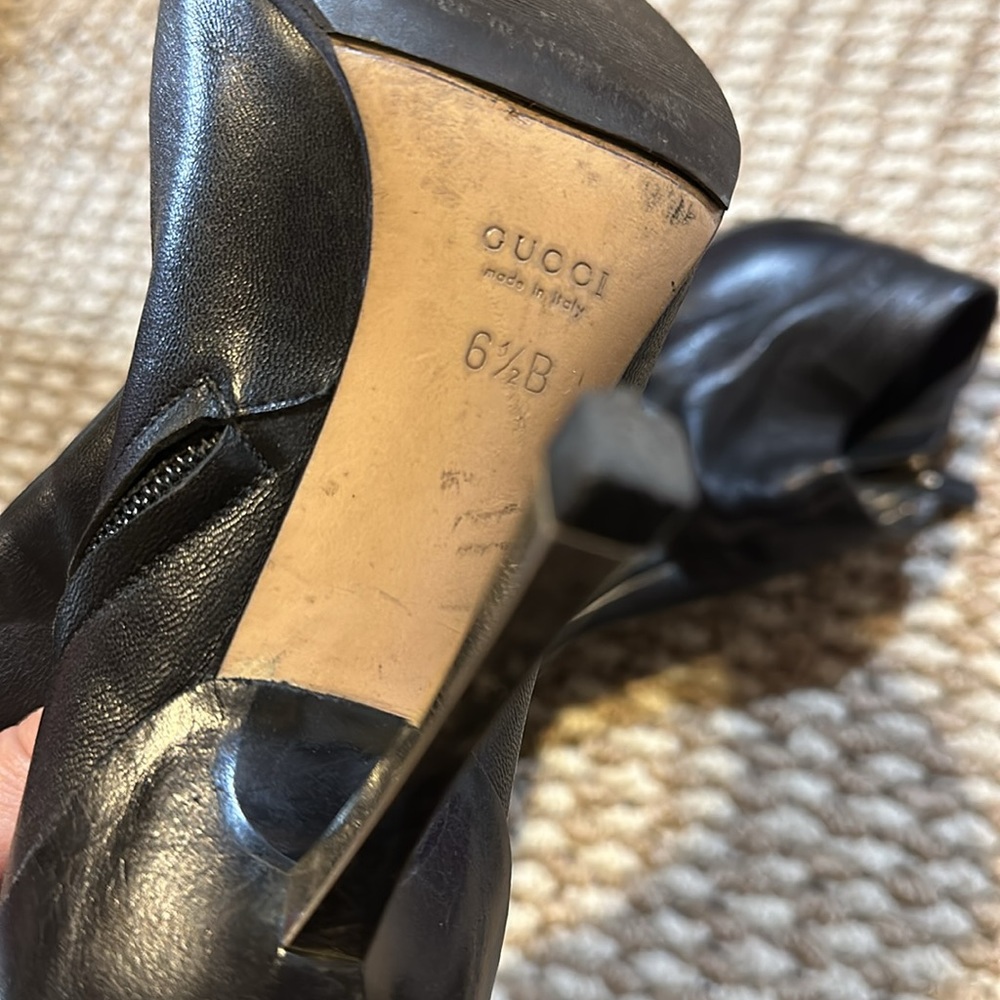 Sexy Gucci ankle boots 6.5 black leather booties heel - Picture 6 of 12
